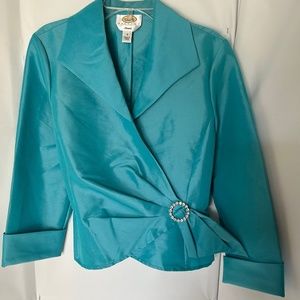 Talbots Aqua Blue Stretch top Side Zipper Size 6